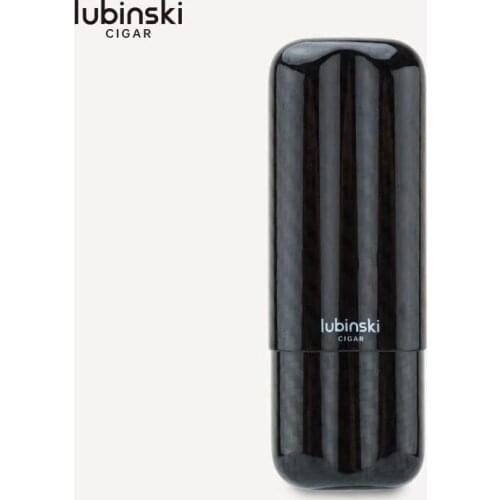 New Arrival LUBINSK Black Carbon Fiber Cigar Cigarette 2 Tube Holder Case Humidor Storage Tobacco Business Fit COHIBA