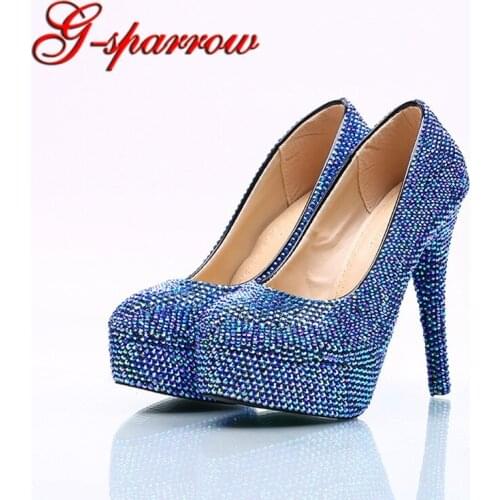 Royal Blue Rhinestone New Designer Wedding Dress Shoes Plus Size AB Crystal Bling Bling Nightclub Shoes Graduate Ceremony Shoes
