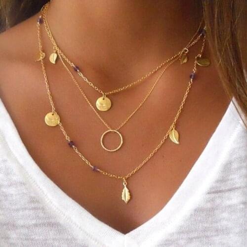 Pameng New Silver Color chain leaves multi layer pendant necklace for women Collier femme fashion jewelry 2017 Gold Color