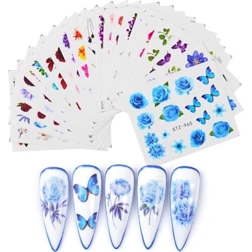 24Sheet Butterfly Theme water transfer nail decals Nail Art Sticker Flower DIY Water Tattoo Manicure Wraps Accessory