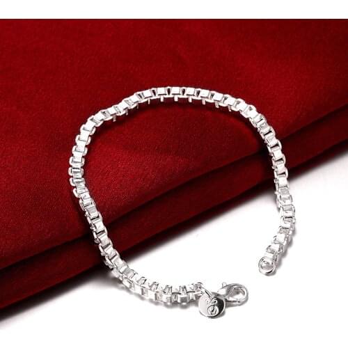Hot classic 925 sterling silver fine Lattice box chain Bracelets for women popular Wedding party Christmas Gifts fashion Jewelry
