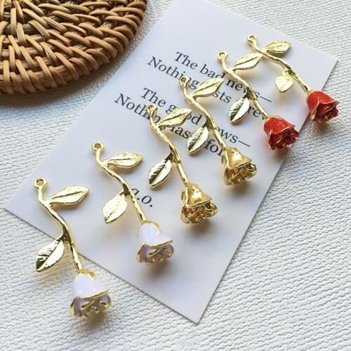 5Pcs Alloy Enamel Rose Flower Charms Beauty Necklace Pendant For DIY Jewelry Making Women Fashion Necklace Accessories Supplies