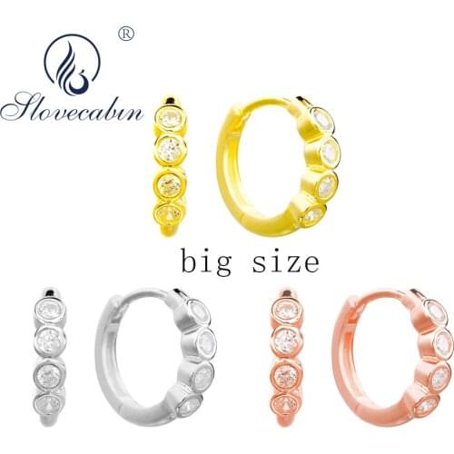 Slovecabin 925 Sterling Silver Round Zircon Big Hoop Huggies Earrings For Women Gift High Quality Crystal Ladies Bijoux Jewelry