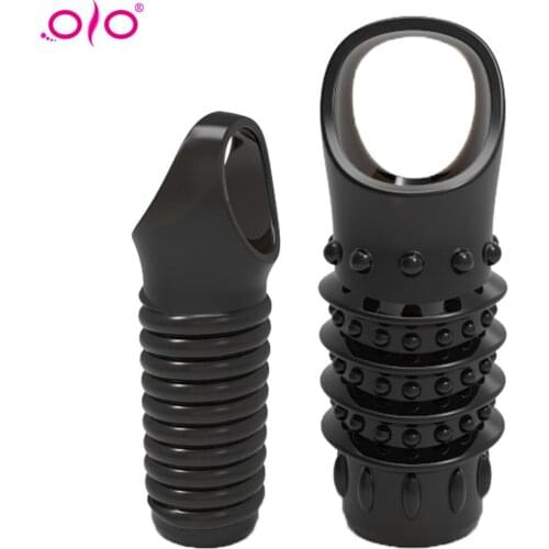 OLO 2 Pcs Reusable Penis Enlargement Ring Thick Thread Cock Sleeve Extender Spike Silicone Delay Sleeve Adult Sex Toy For Men