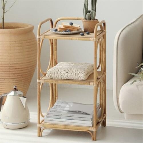 Simple Rattan 3-layer Storage Rack Living Room Floor Magazine Rack Sofa Storage Cabinet Shelf Decor Home Organization Storage