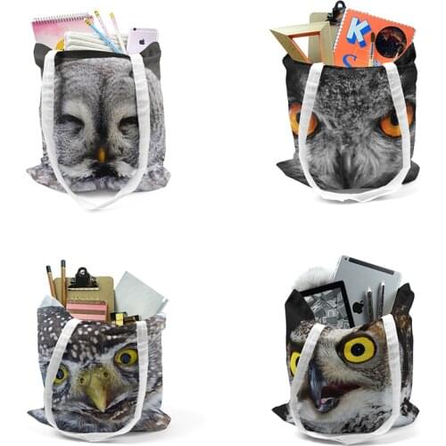 Cute Owl Printing Tote Bag For Women Shoulder Bag Linen Febric Casual Tote Reusable Shopping Bag Foldable Beach Bag Borsetta