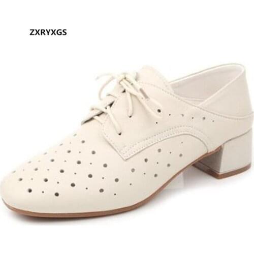Top Soft Cowhide Breathable Shoes Women Leather Shoes 2020 New Spring Summer Shoes Woman High Heel Shoes Comfort Casual Shoes