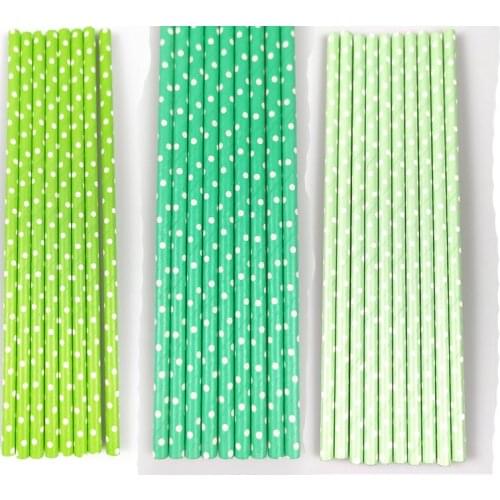 Baby Shower Decorations Mint Green Light Blue Polka Dots Theme Paper Straw Birthday Events Party Drinking Straws 25pcs/lot