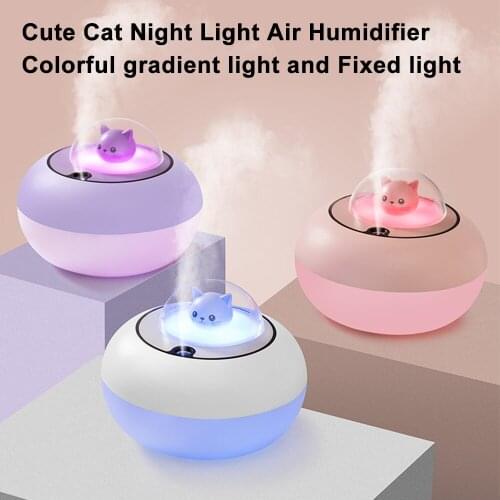 300ml Cute Cat USB Air Humidifier Fo Car Home Ultrasonic Car Mist Maker with Colorful Night Lamps Mini Car Office Air Purifier
