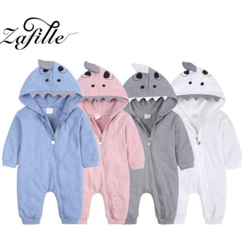 ZAFILLE Newborn Baby Clothes Winter Hooded Toddler Babys Romper Cartoon Shark Zipper Jumpsuit For Kids Pajamas Cute Overalls
