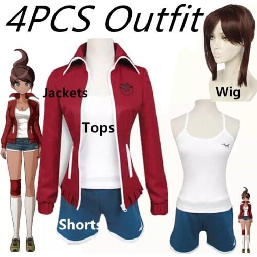 Anime Danganronpa Asahina Aoi Cosplay Costumes Women Red Jacket Shorts Uniforms Clothing Cosplay Halloween Party Wig Hairnet