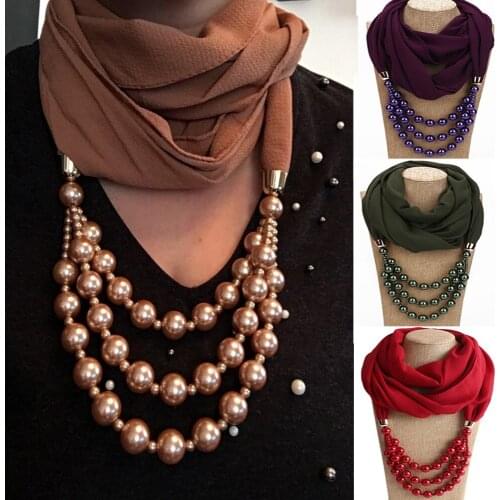 2019 New Solid pearl jewelry chain necklace Pendant Women scarf for ladies Jewelry scarves satement Foulard Femme Neckerchief
