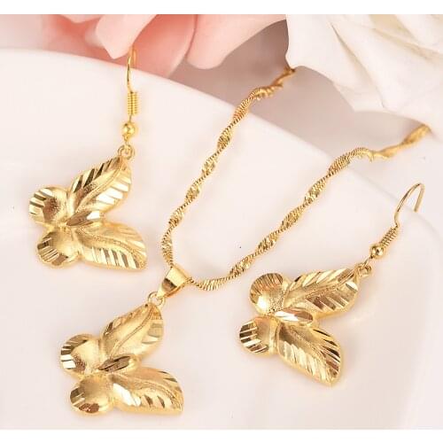 Gold Dubai PNG Butterfly drop dangle Earrings Necklace Jewelry Sets for Women Girls Jewelry Wholesale accessories best gift