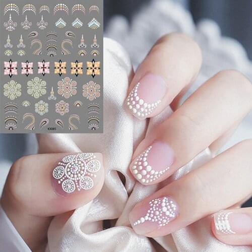 1pc 5D Flower Nail Stickers Lace Gel Decals Acrylic Engraved Sliders Embossed Nail Art Decorations Polish Dots Decals Bohemia