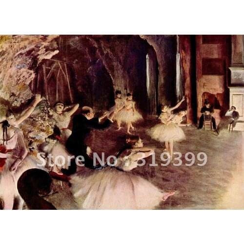 100% handmade Oil Painting Reproduction on linen canvas,Rehearsal of Ballet on the Stage by edgar degas ,Free DHL Shipping