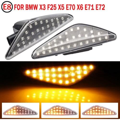 2PCS Clear/Smoke Dynamic Flowing LED Side Marker Signal Light For BMW X5 E70 X6 E71 E72 X3 F25 Sequential Blinker Lamp