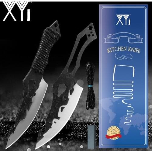XYj 2PCS Hunting Camping Knife Cleaver Butcher Set High Carbon Steel Full Tang Chopper Sharpening Stone New Year Gift Survival