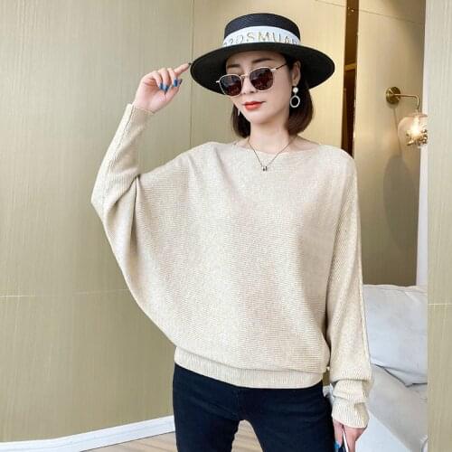 2021 Sweater Women Slash Neck Knitted Winter Sweaters Tops Female Batwing Sleeve Cashmere Casual Pullovers Jumper Pull Femme