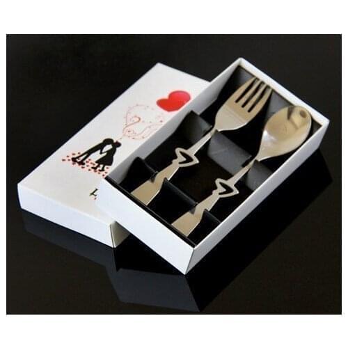 400pcs 200set Double Heart Coffee Spoons fork wedding favors and gifts tableware set for guests