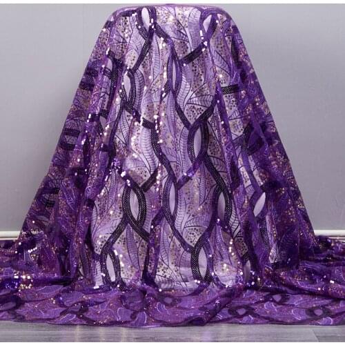 African Lace Fabric 2021 Latext Lace Purple Hot Sale French Tulle Mesh Sequins Embroidery Sewing Wedding Dersses For Women A2580