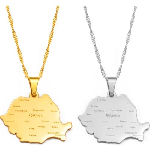 Anniyo Romania Map & City Name Pendant Necklaces Silver Color/Gold Color Romanian Jewelry Ethnic Gifts #248721