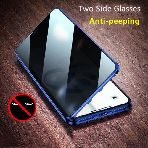 Anti Peep Privacy Magnetic Phone Case for iPhone 6 7 8 Plus X XS XR 11 12 Pro Max Double Side Glass Metal Case Cover Funda Coque