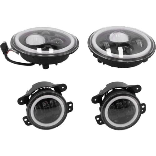 Car Accessories lamps Halo LED Headlights Fog Lights 4 in 1 Combo Kit White Yellow Dual Color Fit for Jeep Wrangler JK