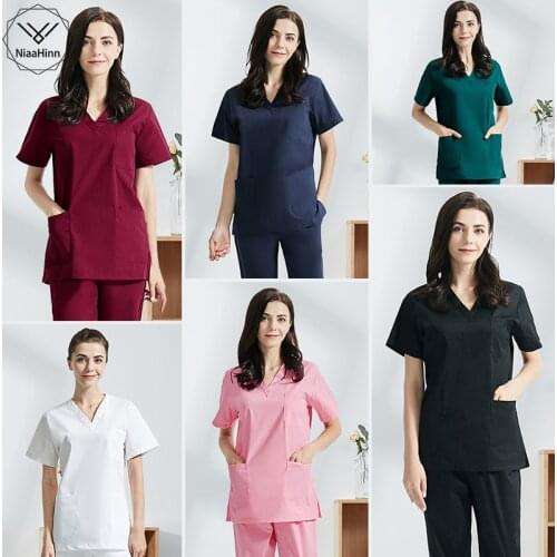 Hospital Operating Room Black Blue Nurse Scrubs Set Beauty Salon Work Uniform Medical Surgical Tops Pants Pet Doctor Workwear