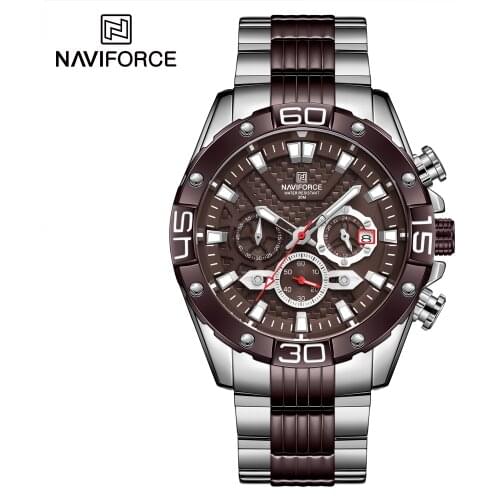 NAVIFORCE Men Military Sport Watch Silver Coffee Quartz Steel Waterproof Watches Multifunction Male Clock Relogio Masculino New