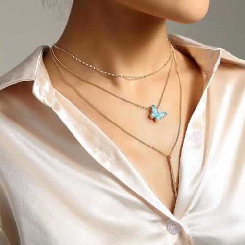 Choker Multi-layer Women Casual Necklace Cold Style Simple Butterfly Pendant Necklace Fashion Link Chain Jewelry