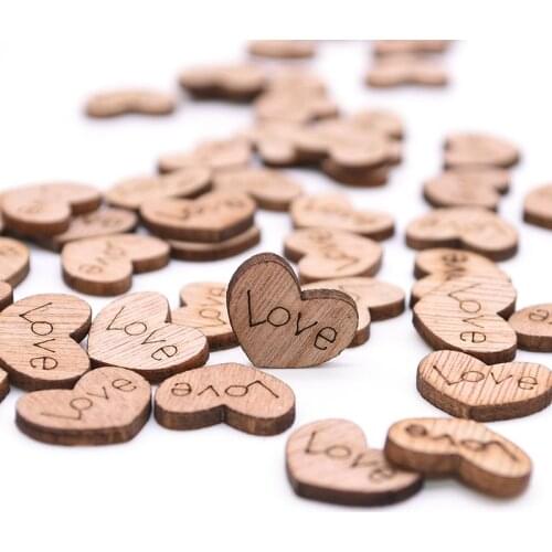 100pcs/lot Heart-shaped Wood Chip DIY Crafts Lettering Love Wood Block Scraping Supplies Handmade Graffiti Button Wedding Deco