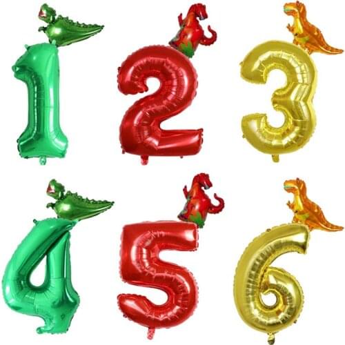 2pcs Dinosaur Foil Balloons 30inch Number Balloon Jungle Party Helium Birthday Party Decorations Kids Baby Shower Globos Decor