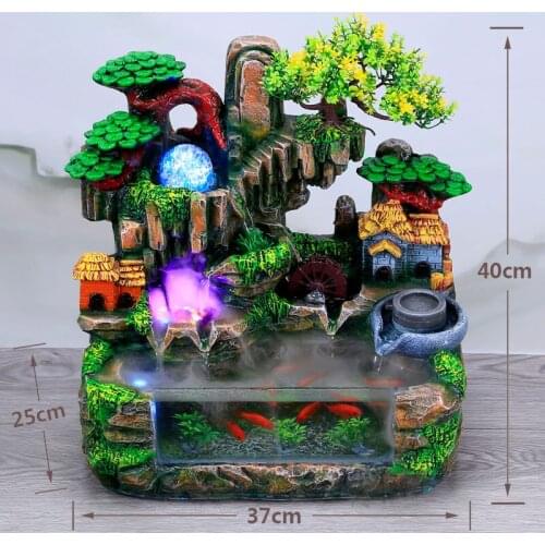 Creative Indoor Simulation Resin Rockery Waterscape Feng Shui Water Fountain Home Office Desktop Spray Humid Decoration Crafts