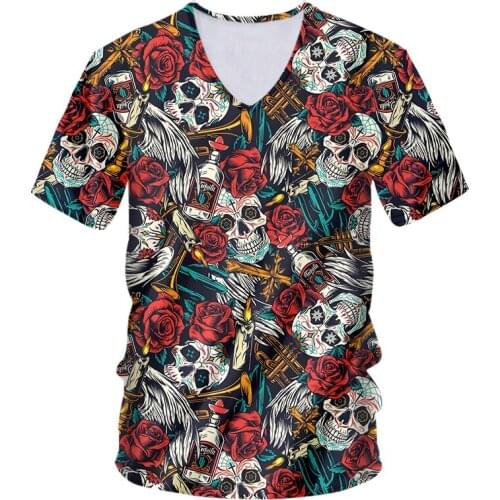 IFPD EU/US Size Skull Flower Cool 3D V-Neck TShirts Men Wine Bottle 3D Printed Shirt Men Clothes Summer Homme Hip Hop Streetwear