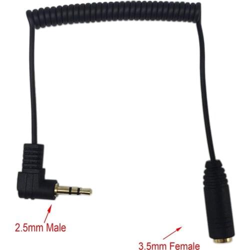 90 Degree 2.5mm 3 Pole Male to 3.5mm Female Headphone Stereo Audio Mini Spring Coiled Spiral Extension Adapter Converter Cable