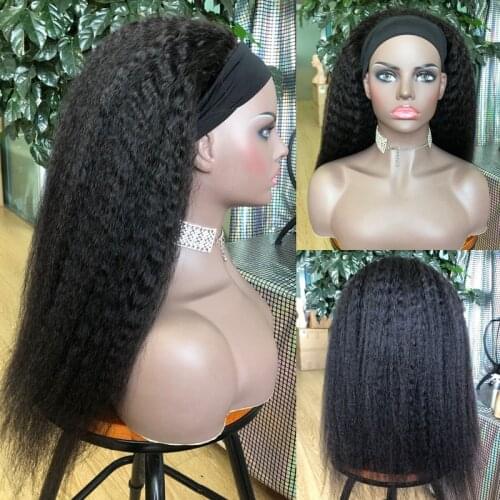 KL Kinky Straight Headband Wigs Human Hair 180 Density Full Head Hair wigs For Women Brazilian Remy Human Hair Full Machine Wigs
