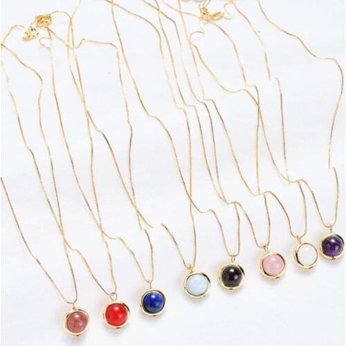 Natural Stone Pendant Chain Necklace for Women Lapis Lauli Agates Moonstone Obsidian Ametysts Aquamarines Short Clavicle Jewelry