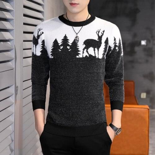 2020 New Winter Christmas Sweater Christmas Tree Deer Print Mens Casual Sweater Or Neck Sweater Slim Sweater Pull Mens Sweater