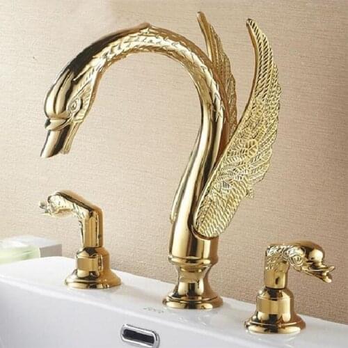 New arrival Luxury high quality gold finished cold and hot bathroom swan design widespread 8' sink faucet basin faucet