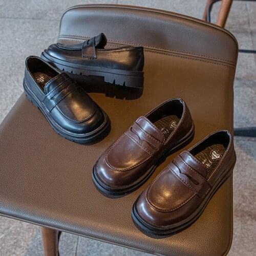 Boys Girls Small PU Leather Shoes Spring and Autumn Childrens Black Party Shoes Childrens Fashion Soft-soled Peas Shoes