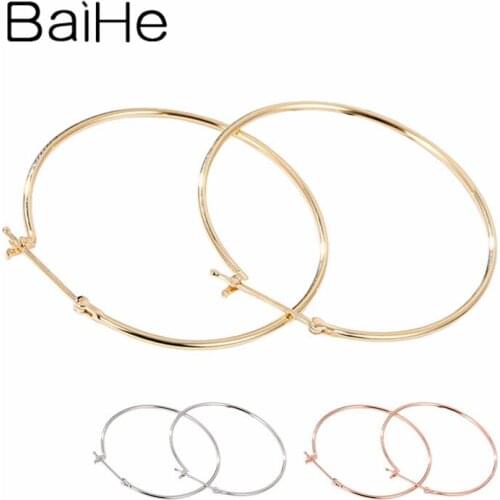 BAIHE Solid 14K White/Yellow/Rose Gold Real Gold Earrings Women Cерьги 2020 тренд Fine Jewelry Engagement сережки Anniversary