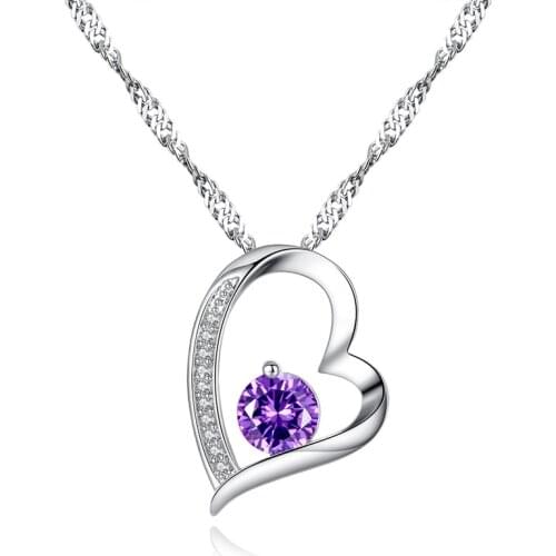 1 piece heart peach hanging pendant necklace setting cubic zirconia water wave chain purple color necklace for women