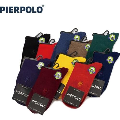 PIER POLO Socks Men Brand 98% Cotton Fashion Dress Crew Socks Winter Autumn Business Embroidery Socks Gift