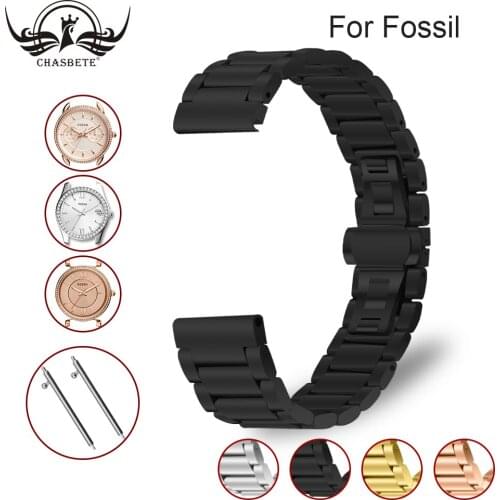 Stainless Steel Watch Band for Fossil 20mm 22mm Butterfly Buckle+Quick Release Wrist Strap Quick Release Stainless Steel Silver
