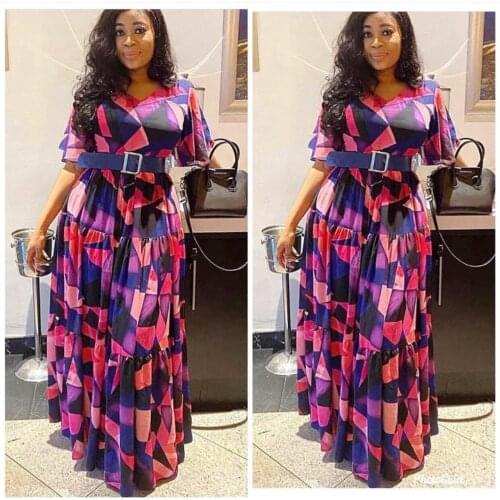 Best Selling African Dresses For Women Vetement Femme 2021 Chiffon Nigerian Clothes Maxi Dress+Belt