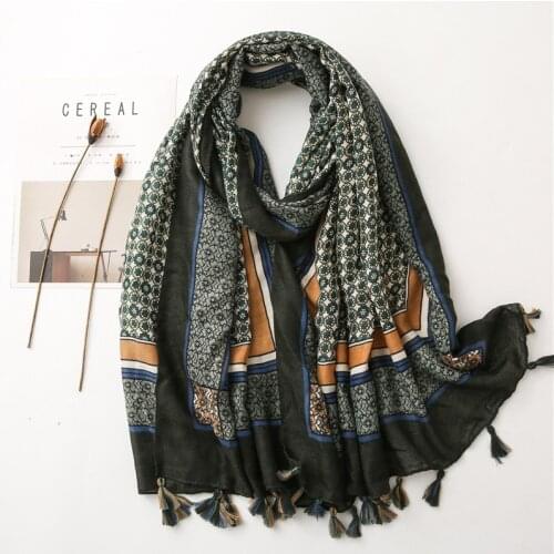 New Women Spain Autumn Tassel Shawl Luxury Brand Patchwork Floral Viscose Scarf High Quality Pashmina Wrap Muslim Snood 180*90Cm