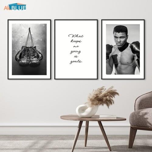 Nordic Canvas Painting Boxer Ali Motivational Quotes Wall Art Poster And Print Vintage Gloves Picture For Living Room Home Decor