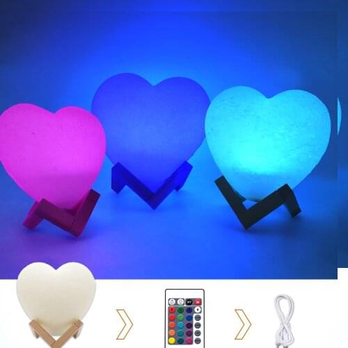 Led 3D Printing Heart Lamp New Moon Night Light Touch Discoloration 16 Color Bedroom Decoration Lamp Rechargeable for Love Gift