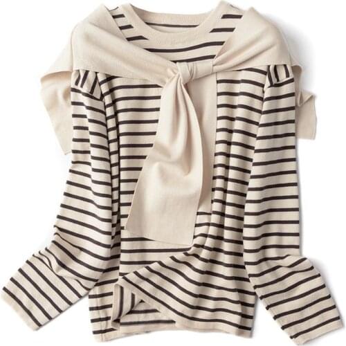 GIGOGOU Striped Women Sweater Young Style Pullovers Top Autumn Winter Jumper Long Sleeve Knitwear With Cape Fause 2 Piece Set