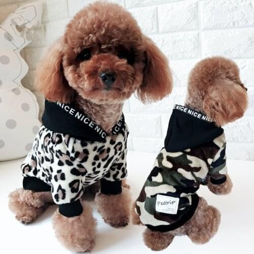 Dog Hoodies Warm Coats With Caps Camouflage Leopard Printing Two Feet Pet Jackets Autumn And Winter Clothes For Pet Dog